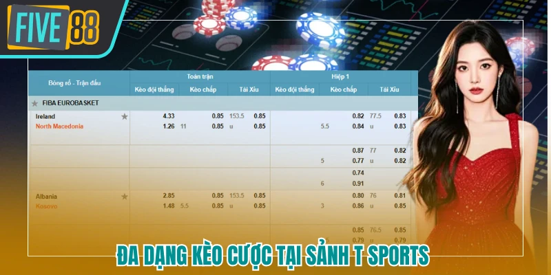 Đa dạng kèo cược tại sảnh T sports FIVE88